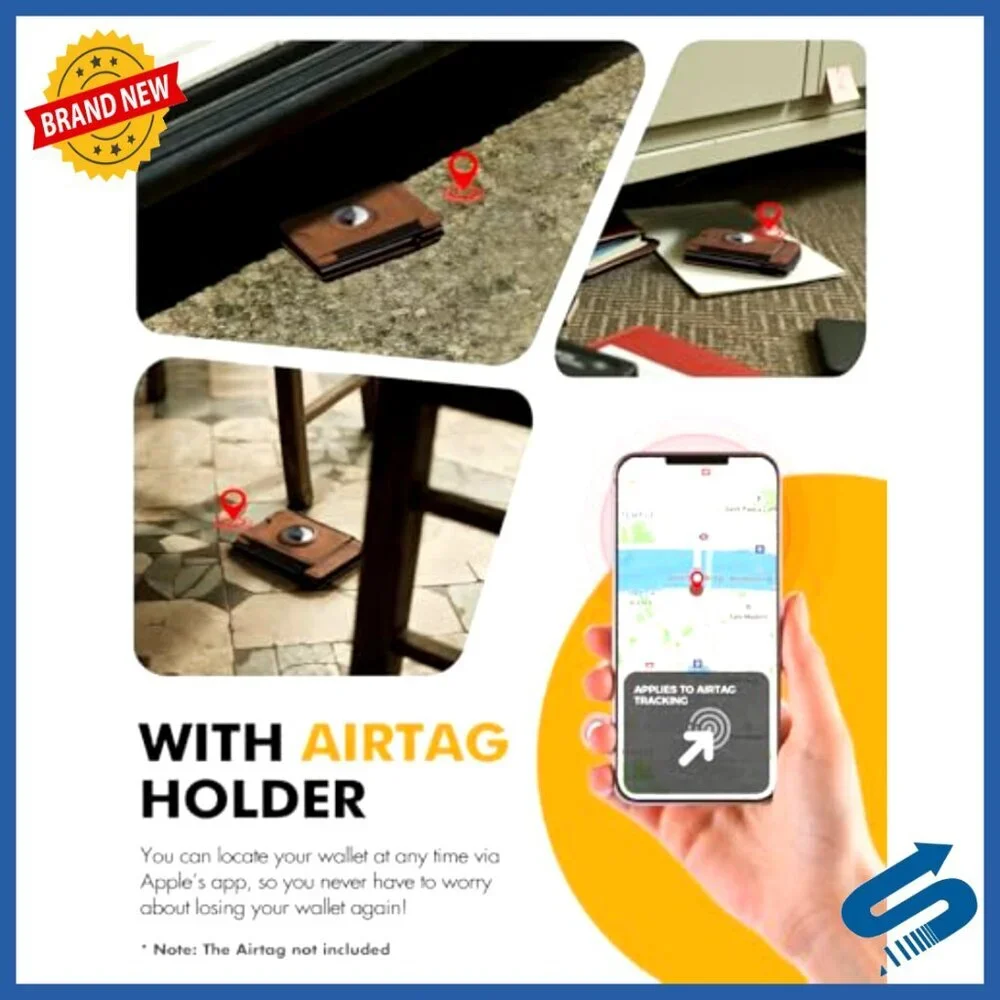 Slim Leather RFID Wallet with AirTag Holder Money Clip for Men